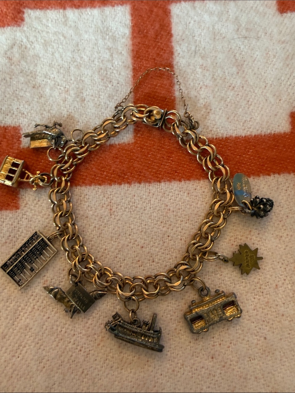 Vintage 12k GF Multi Link Charm Bracelet 14k Sterling Abacus